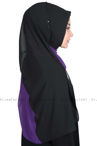 Ylva - Lilla & Svart Praktisk Chiffon Hijab