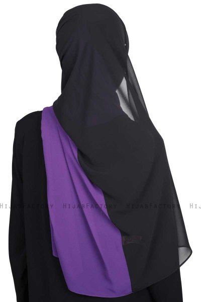 Ylva - Lilla & Svart Praktisk Chiffon Hijab