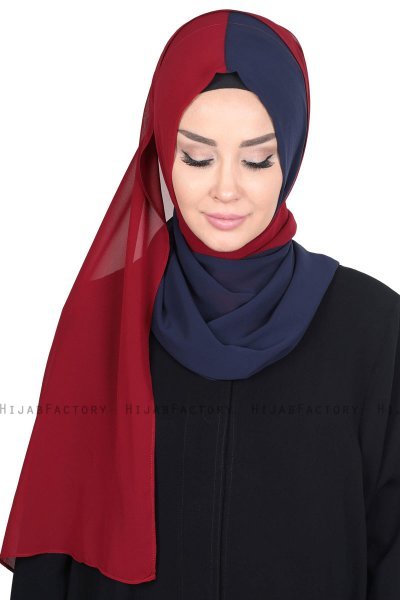 Ylva - Marineblå & Bordeaux Praktisk Chiffon Hijab