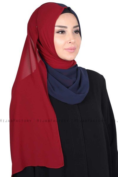 Ylva - Marineblå & Bordeaux Praktisk Chiffon Hijab