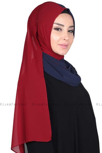 Ylva - Marineblå & Bordeaux Praktisk Chiffon Hijab