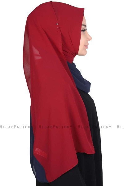 Ylva - Marineblå & Bordeaux Praktisk Chiffon Hijab