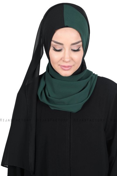 Ylva - Mørk Grønn & Svart Praktisk Chiffon Hijab