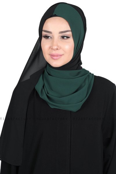 Ylva - Mørk Grønn & Svart Praktisk Chiffon Hijab