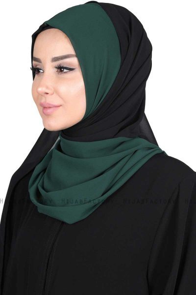 Ylva - Mørk Grønn & Svart Praktisk Chiffon Hijab