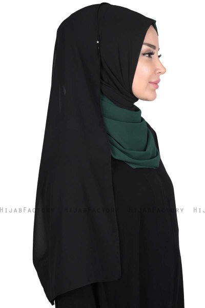 Ylva - Mørk Grønn & Svart Praktisk Chiffon Hijab
