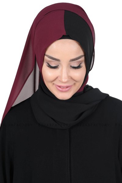 Ylva - Plomme & Svart Praktisk Chiffon Hijab