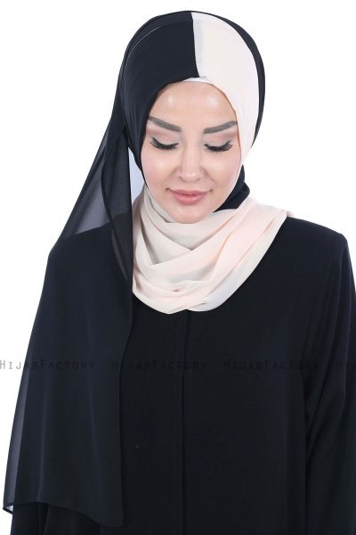 Ylva - Svart & Beige Praktisk Chiffon Hijab