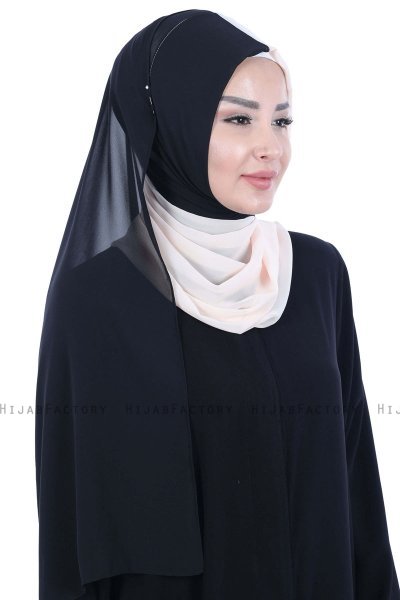 Ylva - Svart & Beige Praktisk Chiffon Hijab