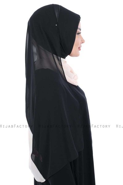 Ylva - Svart & Beige Praktisk Chiffon Hijab