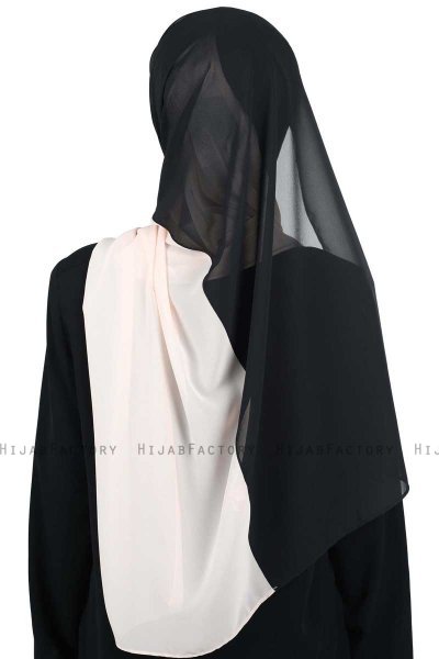 Ylva - Svart & Beige Praktisk Chiffon Hijab