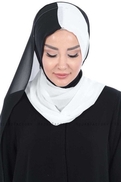 Ylva - Hvit & Svart Praktisk Chiffon Hijab