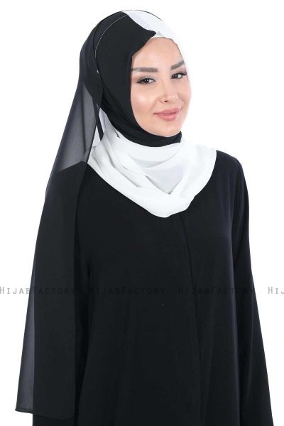 Ylva - Hvit & Svart Praktisk Chiffon Hijab