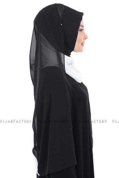 Ylva - Hvit & Svart Praktisk Chiffon Hijab