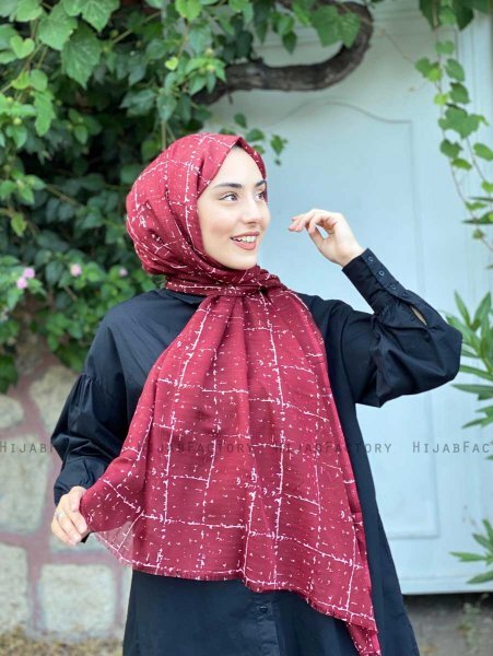 Zakiyah - Bordeaux Mønstret Bomull Hijab