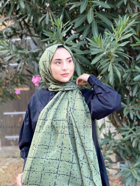 Zakiyah - Khaki Mønstret Bomull Hijab