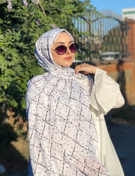 Zakiyah - Hvit Mønstret Bomull Hijab