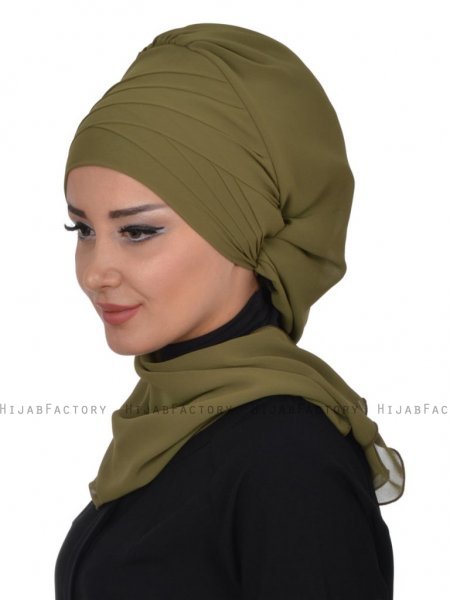 Zoe Khaki Chiffon Turban Ayse Turban 322817-2